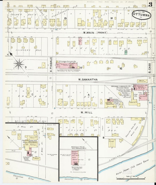 Sanborn Fire Insurance Map from Ottumwa, Wapello County, Iowa (1891), Sheet #0003 - Historic Sanborn Fire Insurance Map Print, vintage old map wall art