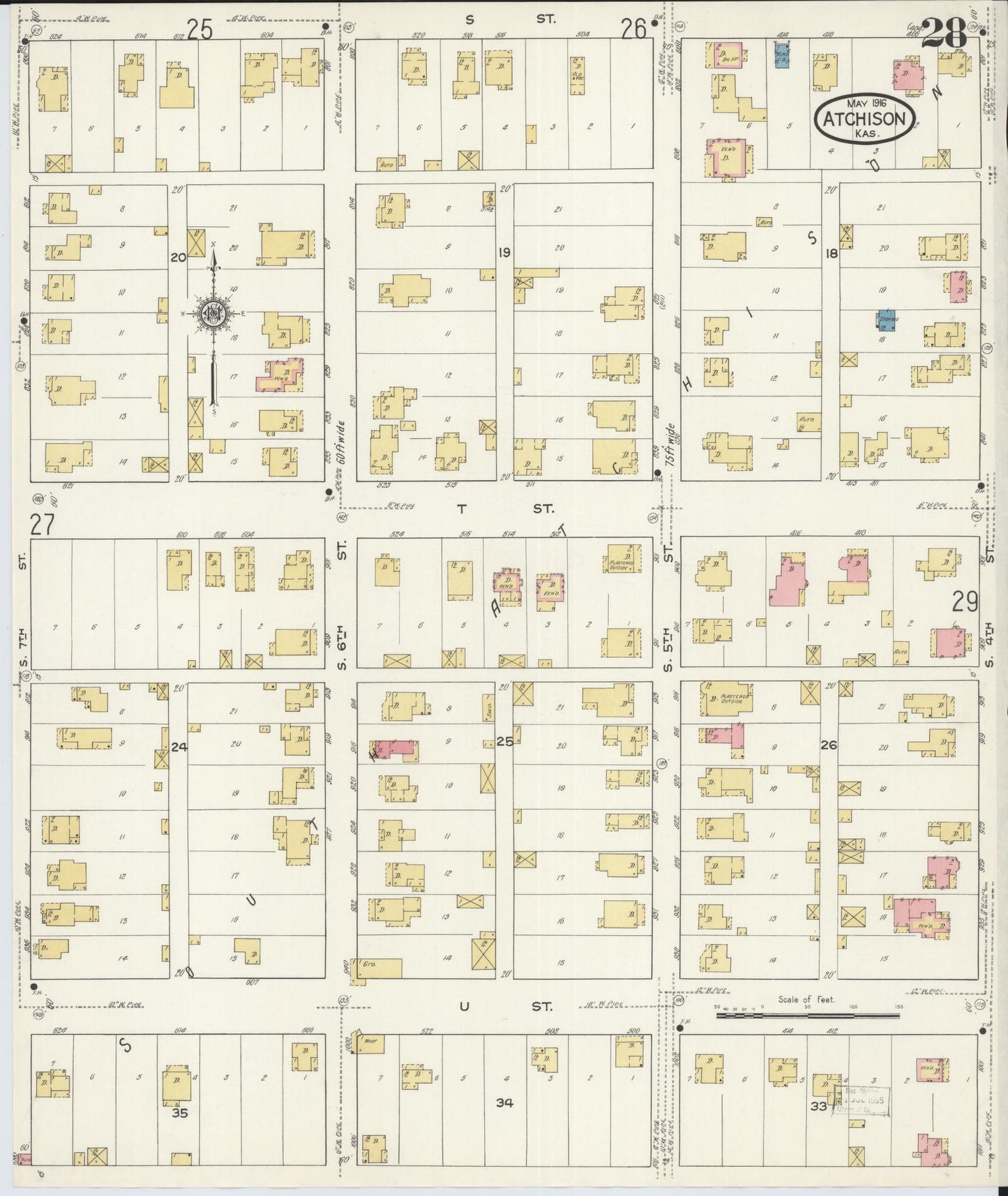 Sanborn Fire Insurance Map from Atchison, Atchison County, Kansas (1916), Sheet #0028 - Complete Map Set gallery image, historic Sanborn map, vintage wall art, Kansas Kansas