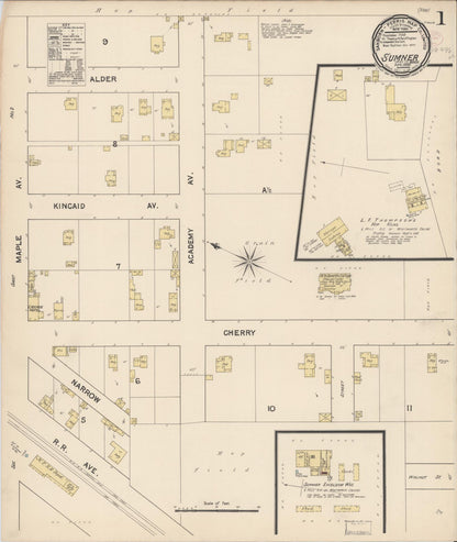 Sanborn Fire Insurance Map from Sumner, Pierce County, Washington (1890), Sheet #0001 - Complete Map Set gallery image, historic Sanborn map, vintage wall art, Washington Washington