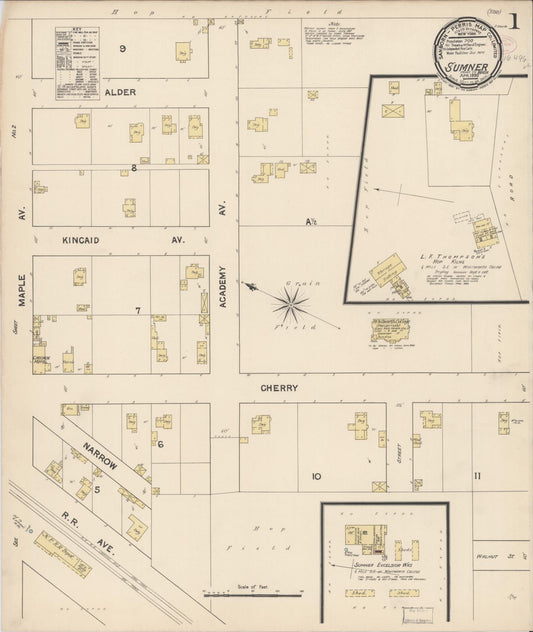 Sanborn Fire Insurance Map from Sumner, Pierce County, Washington (1890), Sheet #0001 - Complete Map Set gallery image, historic Sanborn map, vintage wall art, Washington Washington