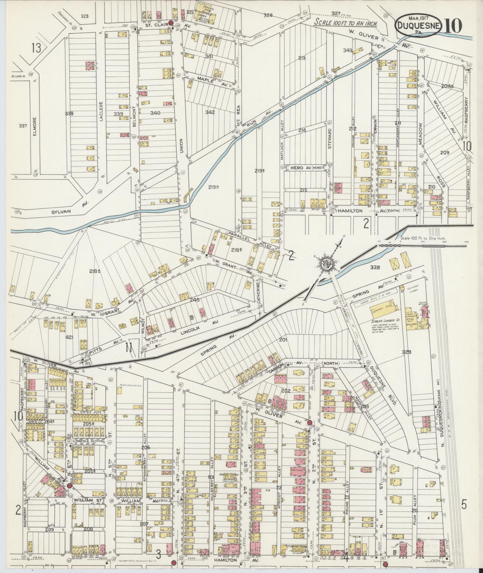 Sanborn Fire Insurance Map from Duquesne, Allegheny County, Pennsylvania (1917), Sheet #0010 - Historic Sanborn Fire Insurance Map Print, vintage old map wall art, antique decor, genealogy gift, Pennsylvania Pennsylvania map