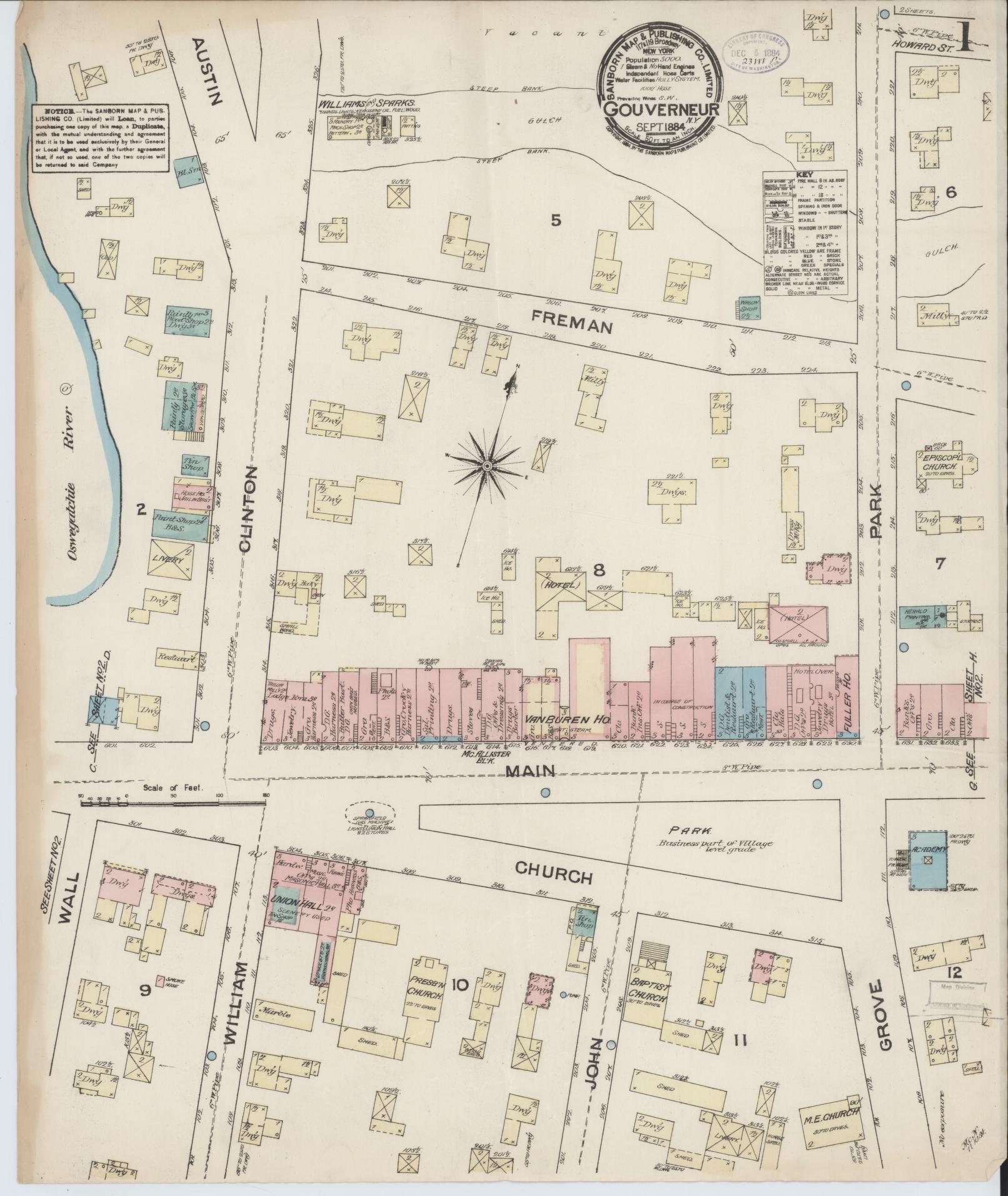 Sanborn Fire Insurance Map from Gouverneur, Saint Lawrence County, New York. (1884) – Historic Sanborn Fire Insurance Map Print