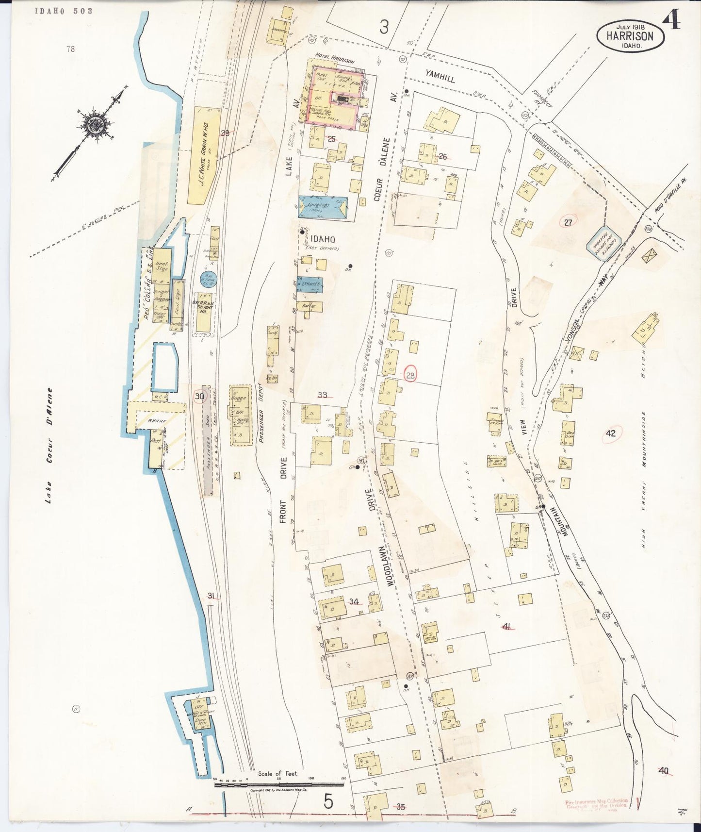 Sanborn Fire Insurance Map from Harrison, Kootenai County, Idaho (1923), Sheet #0004 - Historic Sanborn Fire Insurance Map Print, vintage old map wall art, antique decor, genealogy gift, Idaho Idaho map