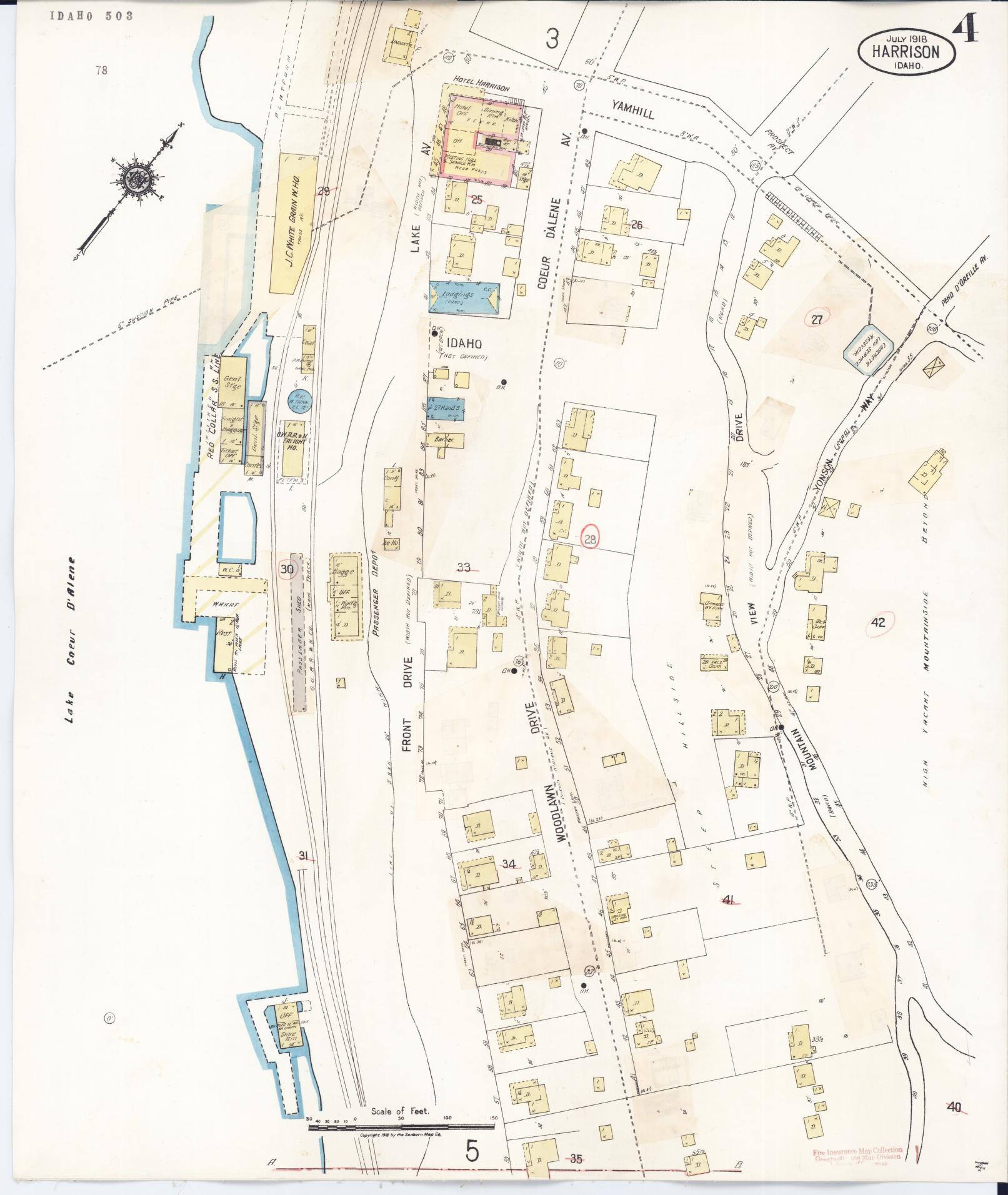 Sanborn Fire Insurance Map from Harrison, Kootenai County, Idaho (1923), Sheet #0004 - Historic Sanborn Fire Insurance Map Print, vintage old map wall art, antique decor, genealogy gift, Idaho Idaho map