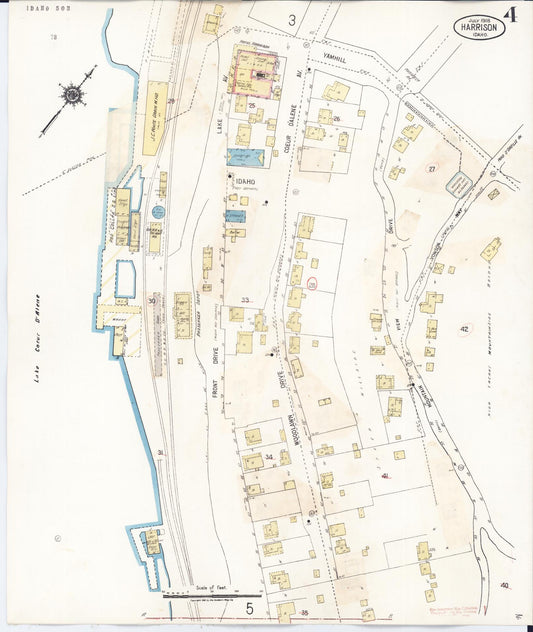 Sanborn Fire Insurance Map from Harrison, Kootenai County, Idaho (1923), Sheet #0004 - Historic Sanborn Fire Insurance Map Print, vintage old map wall art, antique decor, genealogy gift, Idaho Idaho map