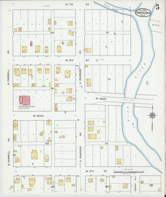 Sanborn Fire Insurance Map from Pawhuska, Osage County, Oklahoma (1920), Sheet #0005 - Historic Sanborn Fire Insurance Map Print, vintage old map wall art, antique decor, genealogy gift, Oklahoma Oklahoma map