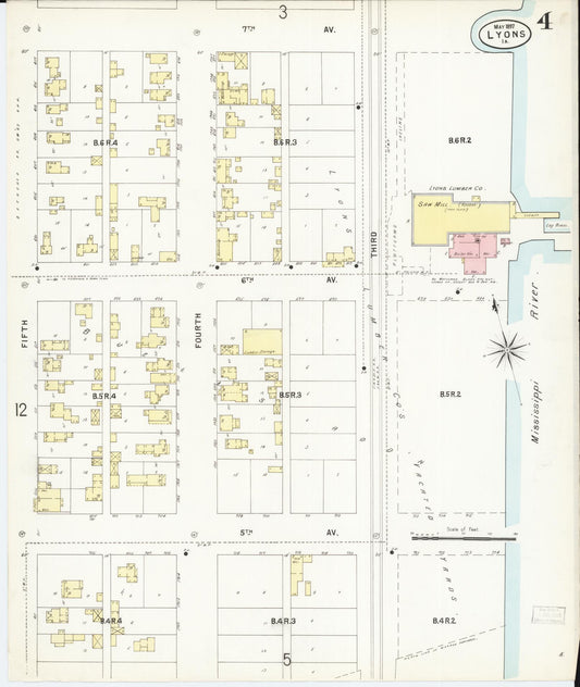 Sanborn Fire Insurance Map from Lyons, Clinton County, Iowa (1897), Sheet #0004 - Historic Sanborn Fire Insurance Map Print, vintage old map wall art
