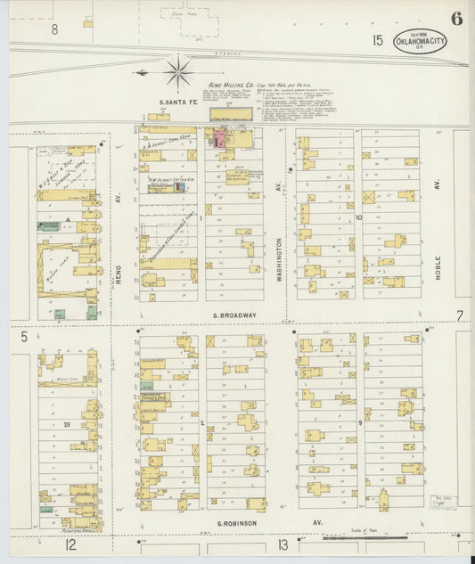 Sanborn Fire Insurance Map from Oklahoma City, Oklahoma County, Oklahoma (1898), Sheet #0006 - Historic Sanborn Fire Insurance Map Print, vintage old map wall art, antique decor, genealogy gift, Oklahoma City Oklahoma map