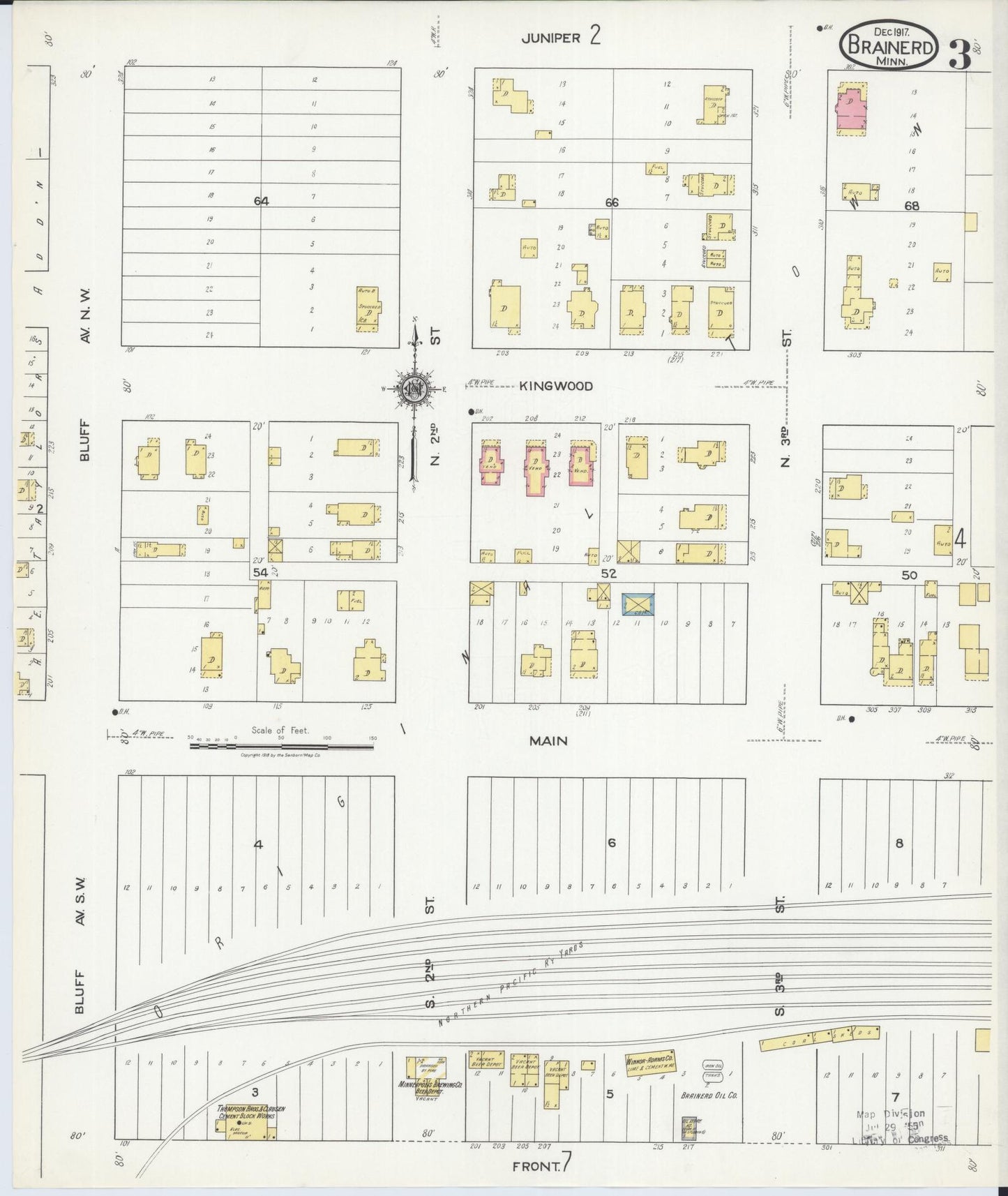 Sanborn Fire Insurance Map from Brainerd, Crow Wing County, Minnesota (1917), Sheet #0003 - Complete Map Set gallery image, historic Sanborn map, vintage wall art, Minnesota Minnesota