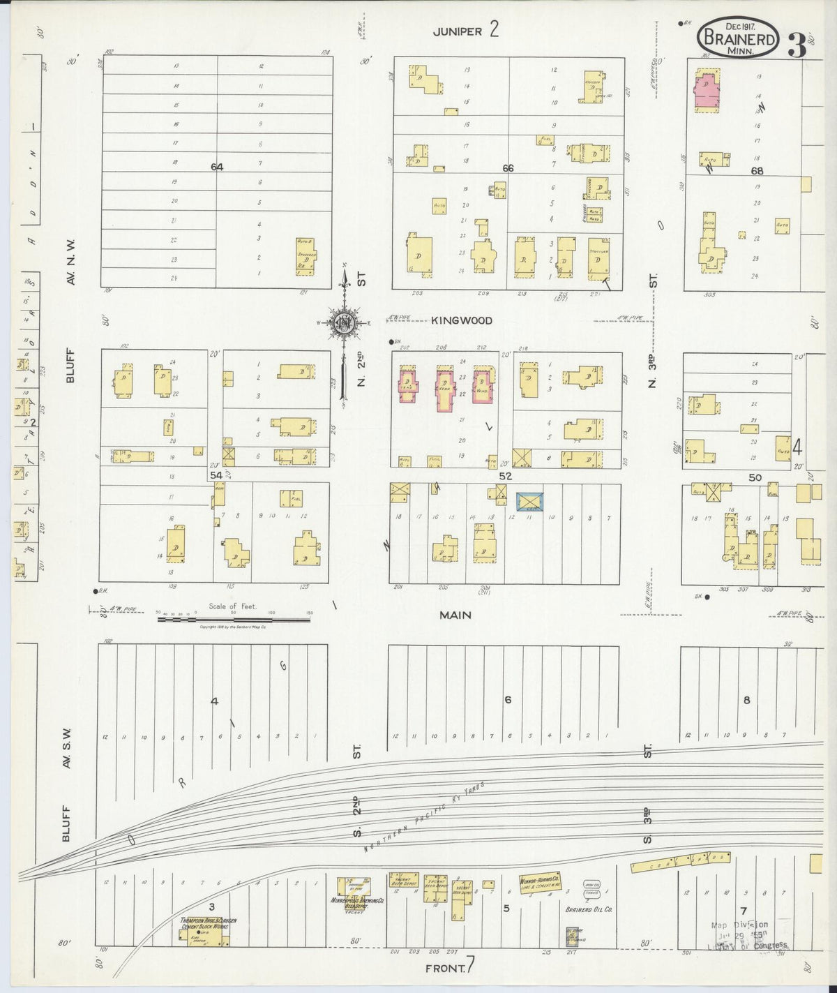 Sanborn Fire Insurance Map from Brainerd, Crow Wing County, Minnesota (1917), Sheet #0003 - Complete Map Set gallery image, historic Sanborn map, vintage wall art, Minnesota Minnesota