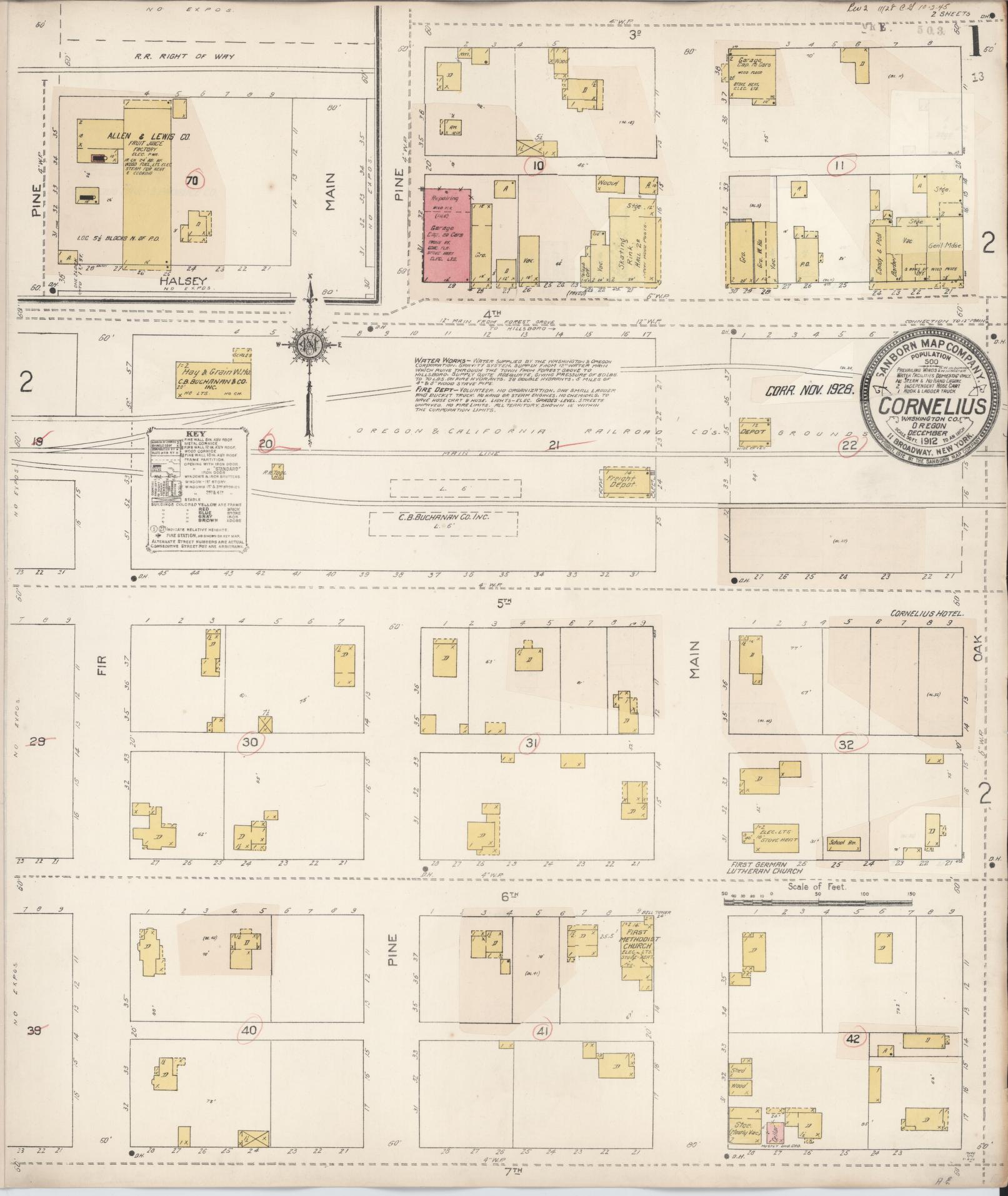Sanborn Fire Insurance Map from Cornelius, Washington County, Oregon (1928), Sheet #0001 - Complete Map Set gallery image, historic Sanborn map, vintage wall art, Oregon Oregon