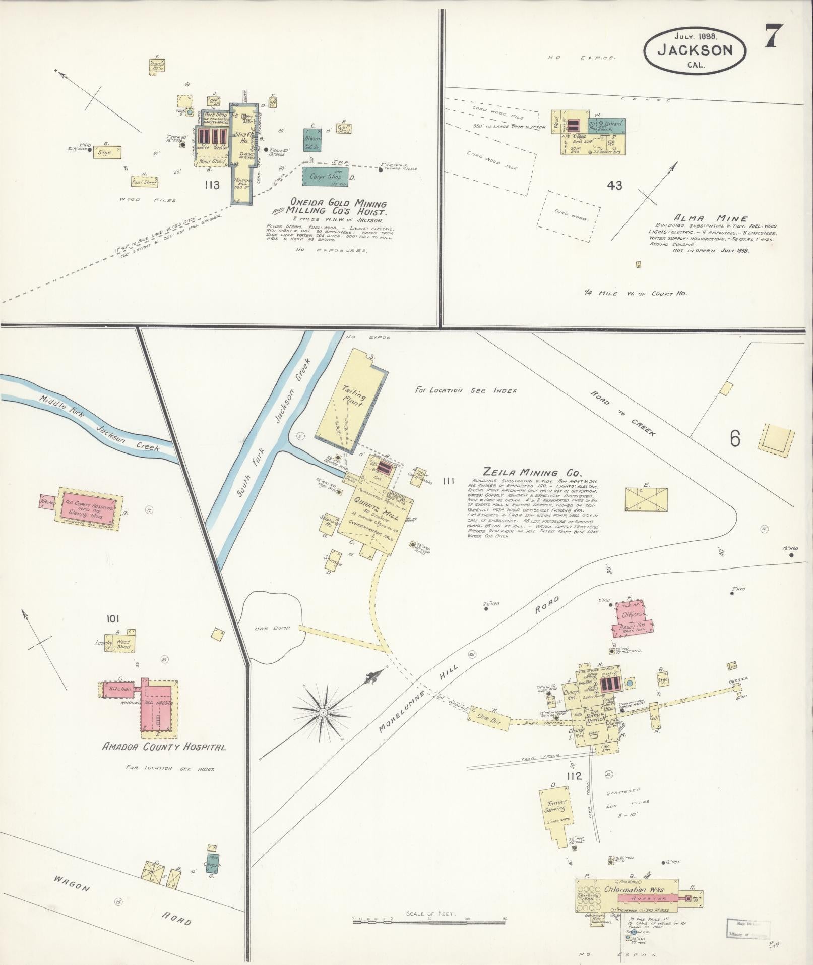 Sanborn Fire Insurance Map from Jackson, Amador County, California (1898), Sheet #0007 - Historic Sanborn Fire Insurance Map Print, vintage old map wall art, antique decor, genealogy gift, California California map