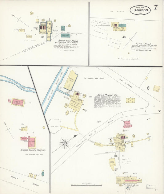 Sanborn Fire Insurance Map from Jackson, Amador County, California (1898), Sheet #0007 - Historic Sanborn Fire Insurance Map Print, vintage old map wall art, antique decor, genealogy gift, California California map
