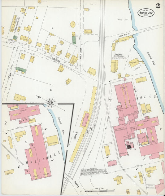 Sanborn Fire Insurance Map from Branford, New Haven County, Connecticut (1901), Sheet #0002 - Historic Sanborn Fire Insurance Map Print, vintage old map wall art, antique decor, genealogy gift, Connecticut Connecticut map