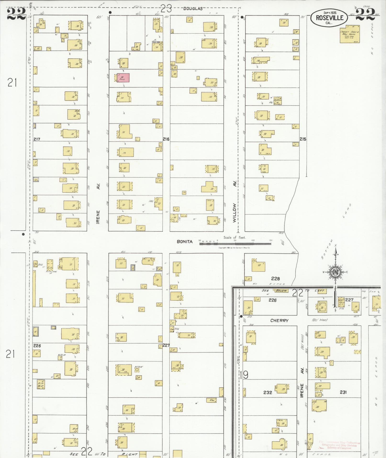 Sanborn Fire Insurance Map from Roseville, Placer County, California (1925), Sheet #0022 - Complete Map Set gallery image, historic Sanborn map, vintage wall art, California California