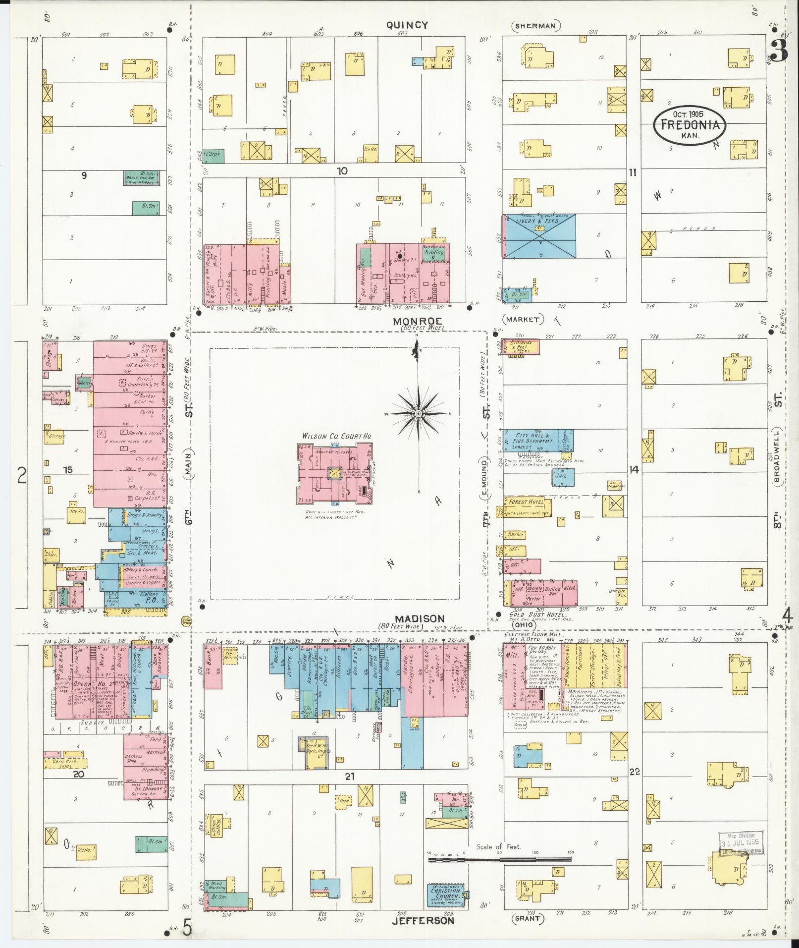Sanborn Fire Insurance Map from Fredonia, Wilson County, Kansas (1905), Sheet #0003 - Historic Sanborn Fire Insurance Map Print, vintage old map wall art, antique decor, genealogy gift, Kansas Kansas map