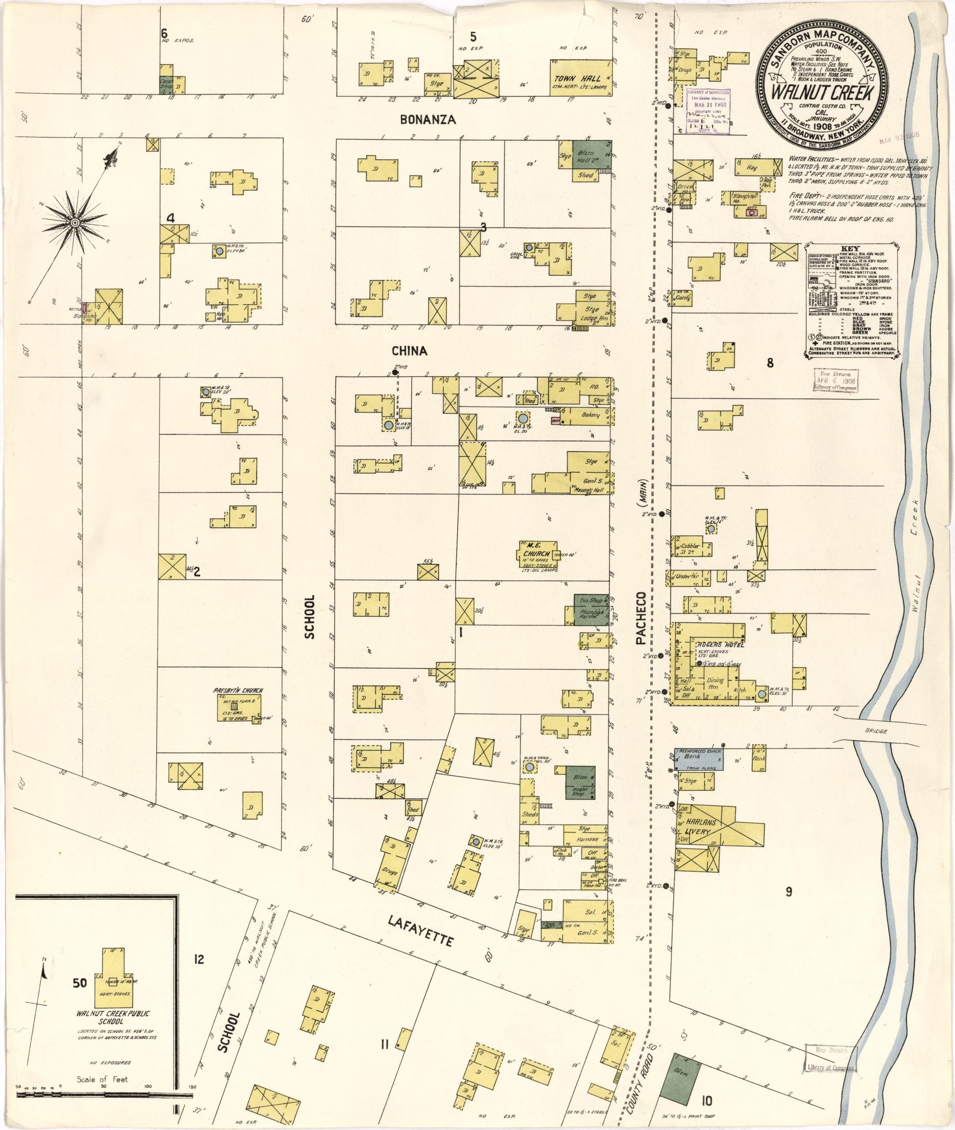 Sanborn Fire Insurance Map from Walnut Creek, Contra Costa County, California. (1908) – Historic Sanborn Fire Insurance Map Print