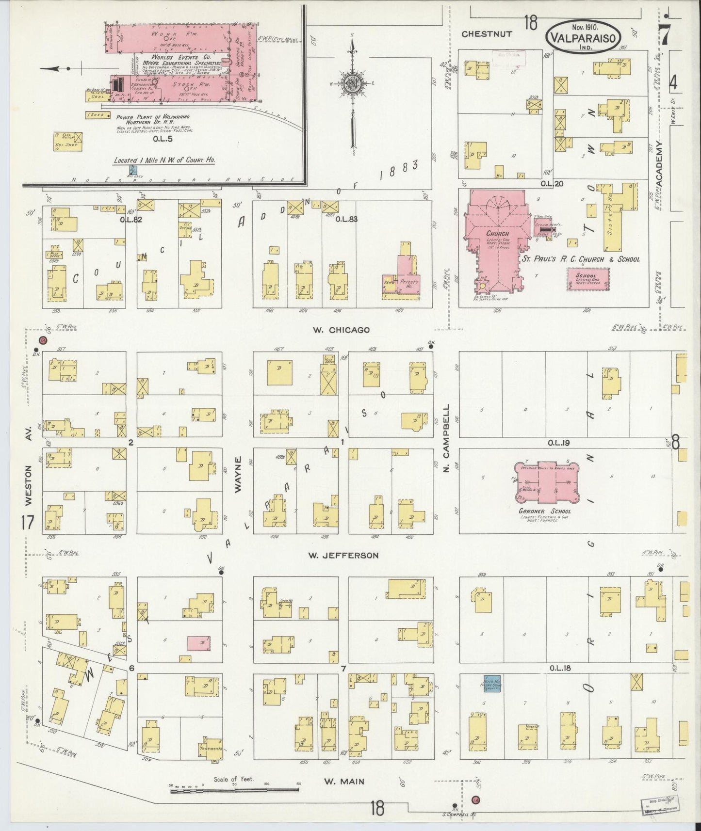 Sanborn Fire Insurance Map from Valparaiso, Porter County, Indiana (1910), Sheet #0007 - Complete Map Set gallery image, historic Sanborn map, vintage wall art, Indiana Indiana