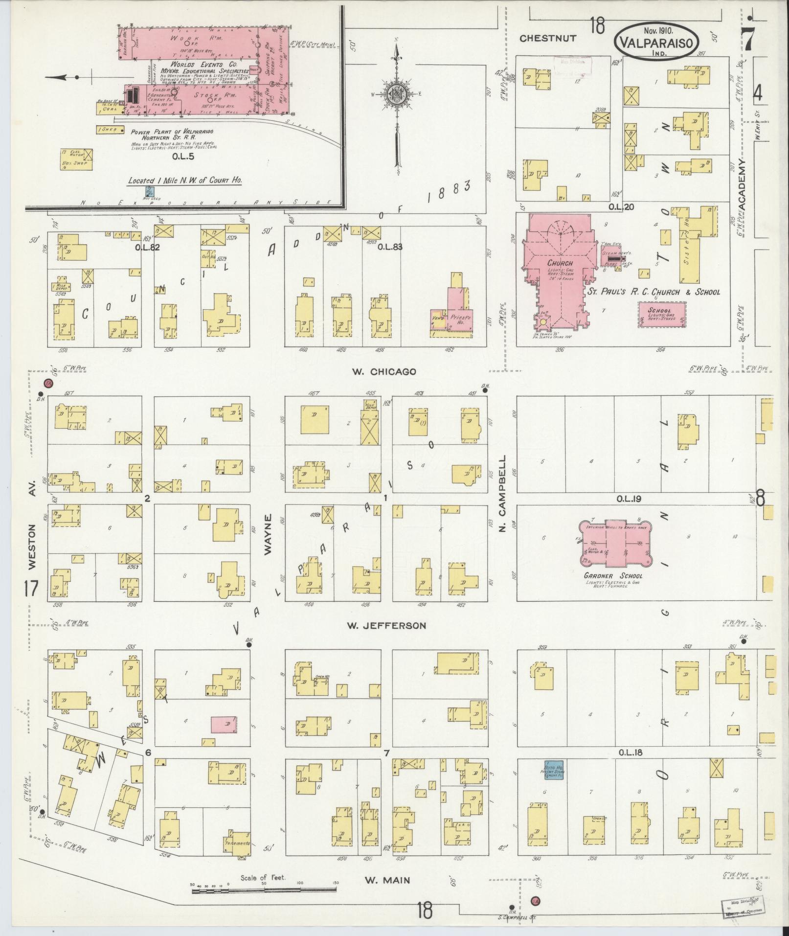 Sanborn Fire Insurance Map from Valparaiso, Porter County, Indiana (1910), Sheet #0007 - Complete Map Set gallery image, historic Sanborn map, vintage wall art, Indiana Indiana