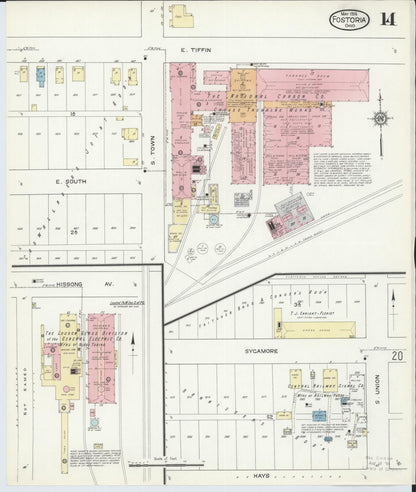 Sanborn Fire Insurance Map from Fostoria, Seneca, Hancock, And Wood Counties, Ohio (1914), Sheet #0014 - Historic Sanborn Fire Insurance Map Print, vintage old map wall art, antique decor, genealogy gift, Ohio Ohio map
