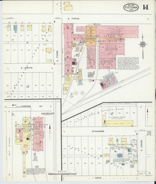 Sanborn Fire Insurance Map from Fostoria, Seneca, Hancock, And Wood Counties, Ohio (1914), Sheet #0014 - Historic Sanborn Fire Insurance Map Print, vintage old map wall art, antique decor, genealogy gift, Ohio Ohio map