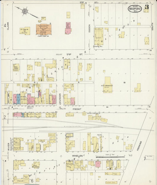 Sanborn Fire Insurance Map from Medford, Taylor County, Wisconsin (1913), Sheet #0003 - Historic Sanborn Fire Insurance Map Print, vintage old map wall art, antique decor, genealogy gift, Wisconsin Wisconsin map
