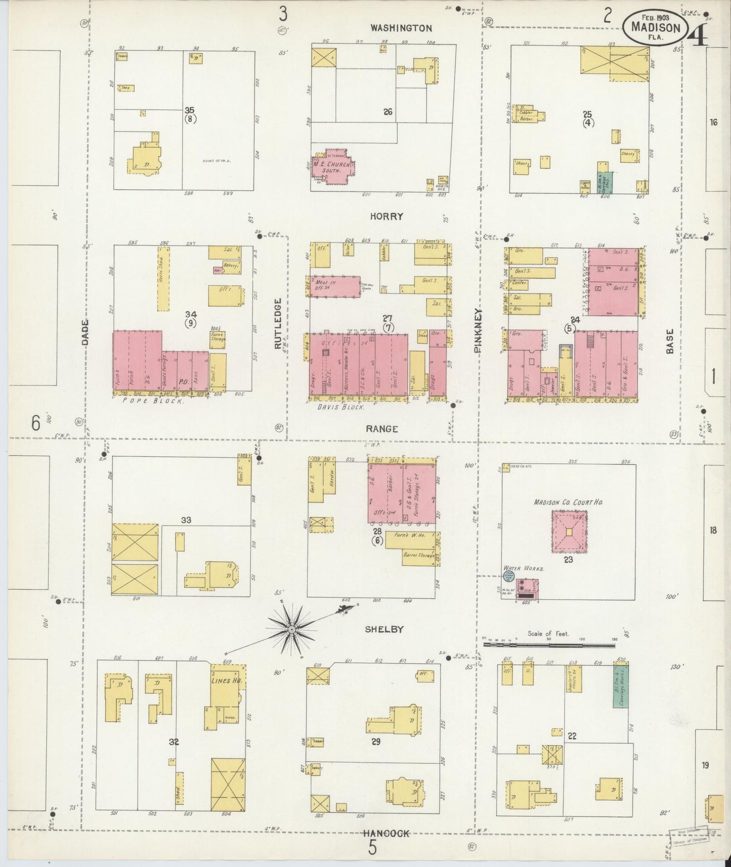 Sanborn Fire Insurance Map from Madison, Madison County, Florida (1903), Sheet #0004 - Complete Map Set gallery image, historic Sanborn map, vintage wall art, Florida Florida