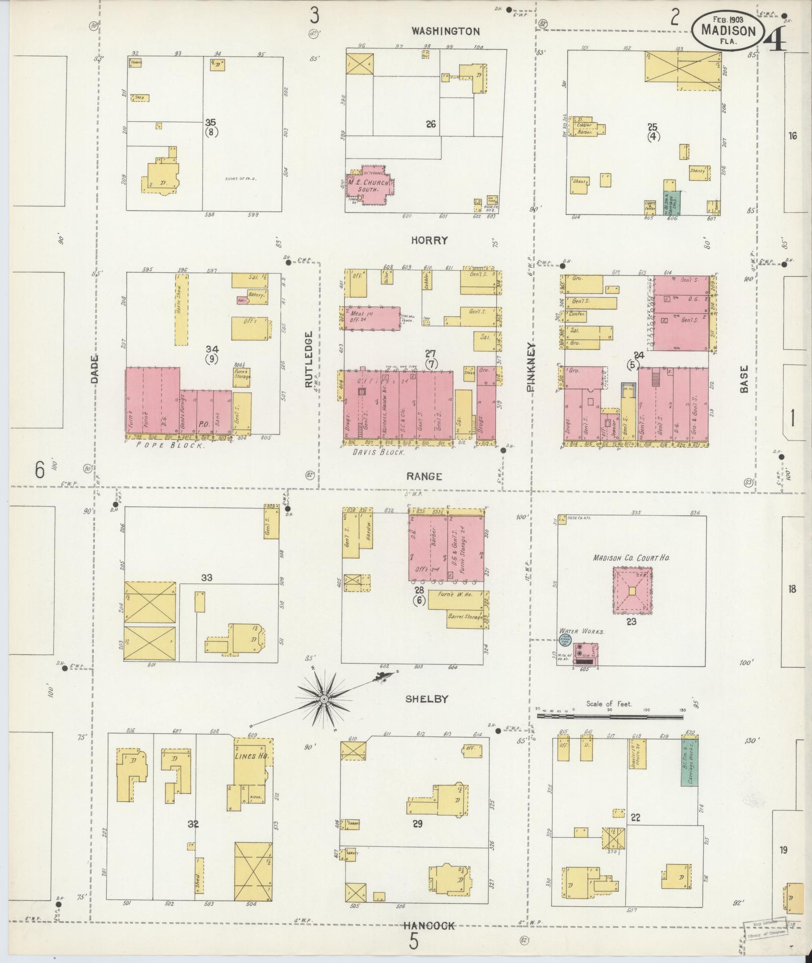 Sanborn Fire Insurance Map from Madison, Madison County, Florida (1903), Sheet #0004 - Complete Map Set gallery image, historic Sanborn map, vintage wall art, Florida Florida