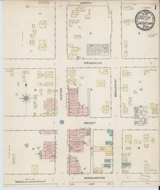 Sanborn Fire Insurance Map from Uniontown, Perry County, Alabama (1884), Sheet #0001 - Historic Sanborn Fire Insurance Map Print, vintage old map wall art, antique decor, genealogy gift, Alabama Alabama map