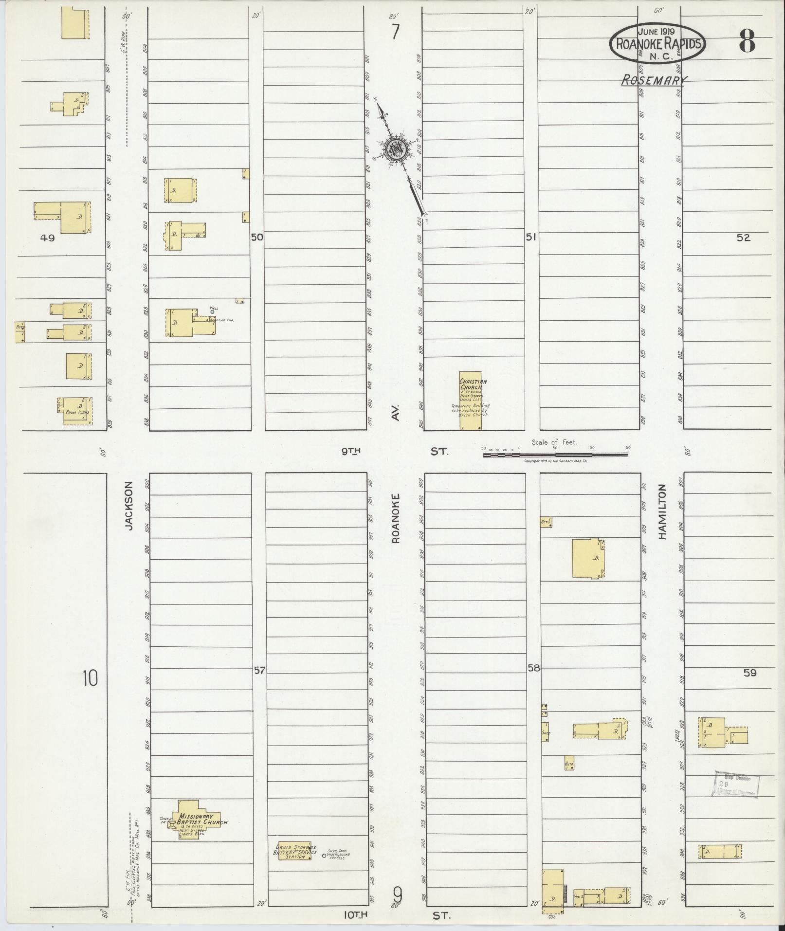 Sanborn Fire Insurance Map from Roanoke Rapids, Halifax County, North Carolina (1919), Sheet #0008 - Complete Map Set gallery image, historic Sanborn map, vintage wall art, North Carolina North Carolina