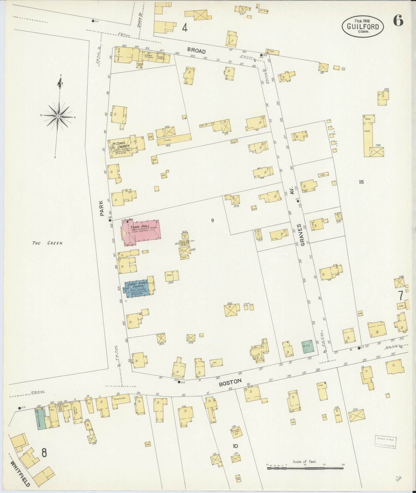Sanborn Fire Insurance Map from Guilford, New Haven County, Connecticut (1908), Sheet #0006 - Complete Map Set gallery image, historic Sanborn map, vintage wall art, Connecticut Connecticut