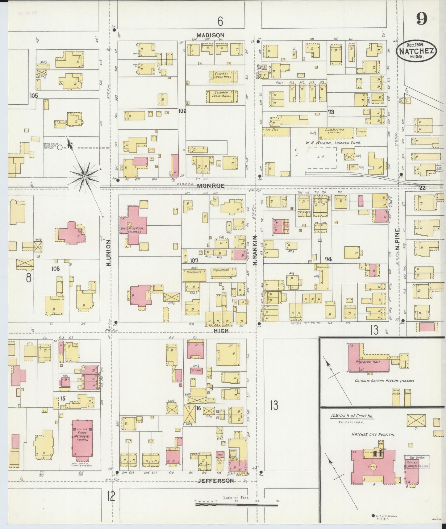 Sanborn Fire Insurance Map from Natchez, Adams County, Mississippi (1904), Sheet #0009 - Complete Map Set gallery image, historic Sanborn map, vintage wall art, Mississippi Mississippi