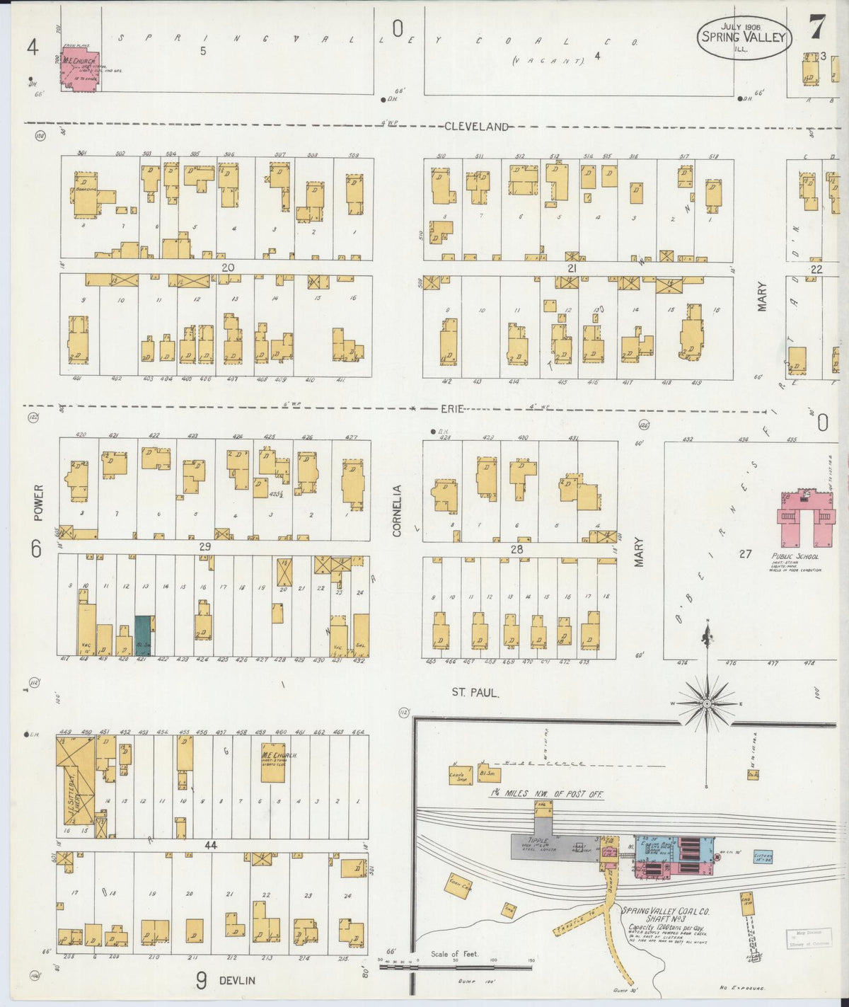 Sanborn Fire Insurance Map from Spring Valley, Bureau County, Illinois (1906), Sheet #0007 - Historic Sanborn Fire Insurance Map Print, vintage old map wall art, antique decor, genealogy gift, Illinois Illinois map