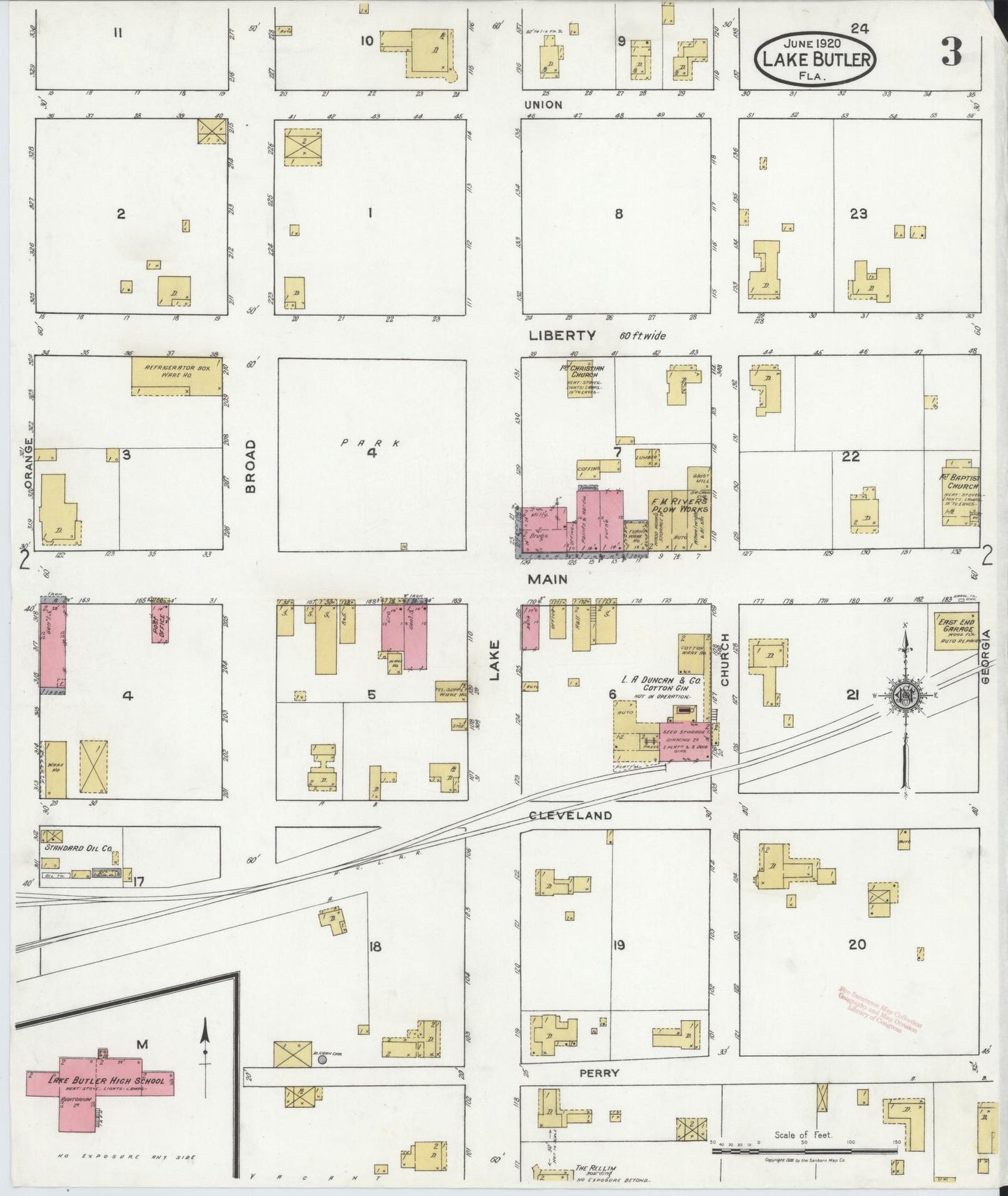 Sanborn Fire Insurance Map from Lake Butler, Union County, Florida (1920), Sheet #0003 - Complete Map Set gallery image, historic Sanborn map, vintage wall art, Florida Florida