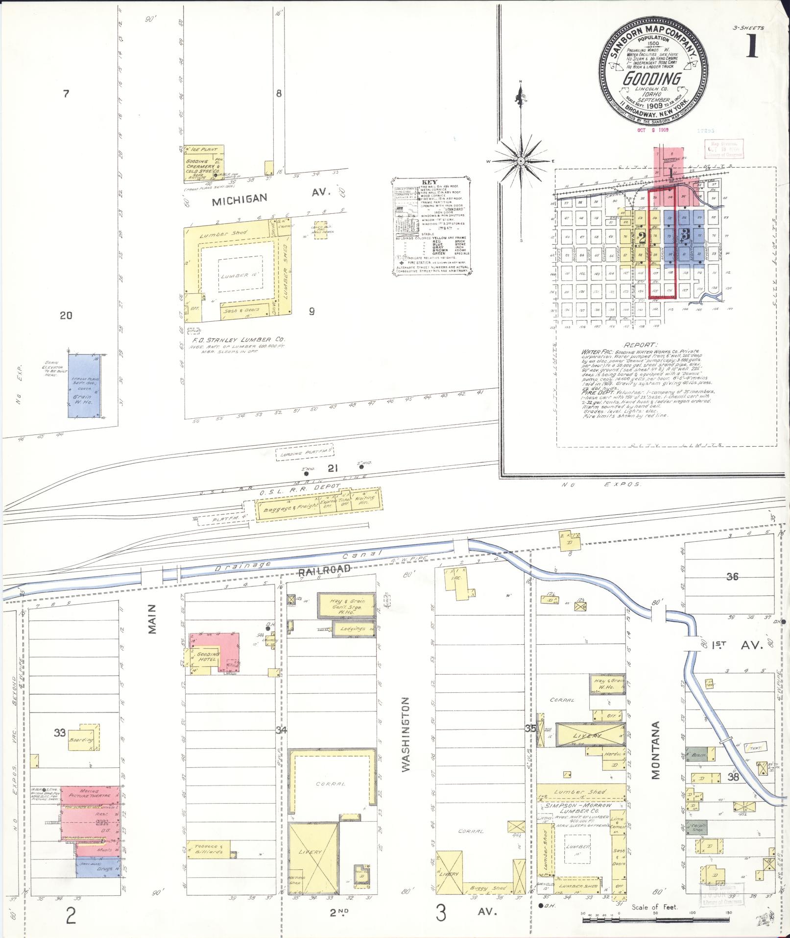Sanborn Fire Insurance Map from Gooding, Gooding County, Idaho (1909), Sheet #0001 - Complete Map Set gallery image, historic Sanborn map, vintage wall art, Idaho Idaho
