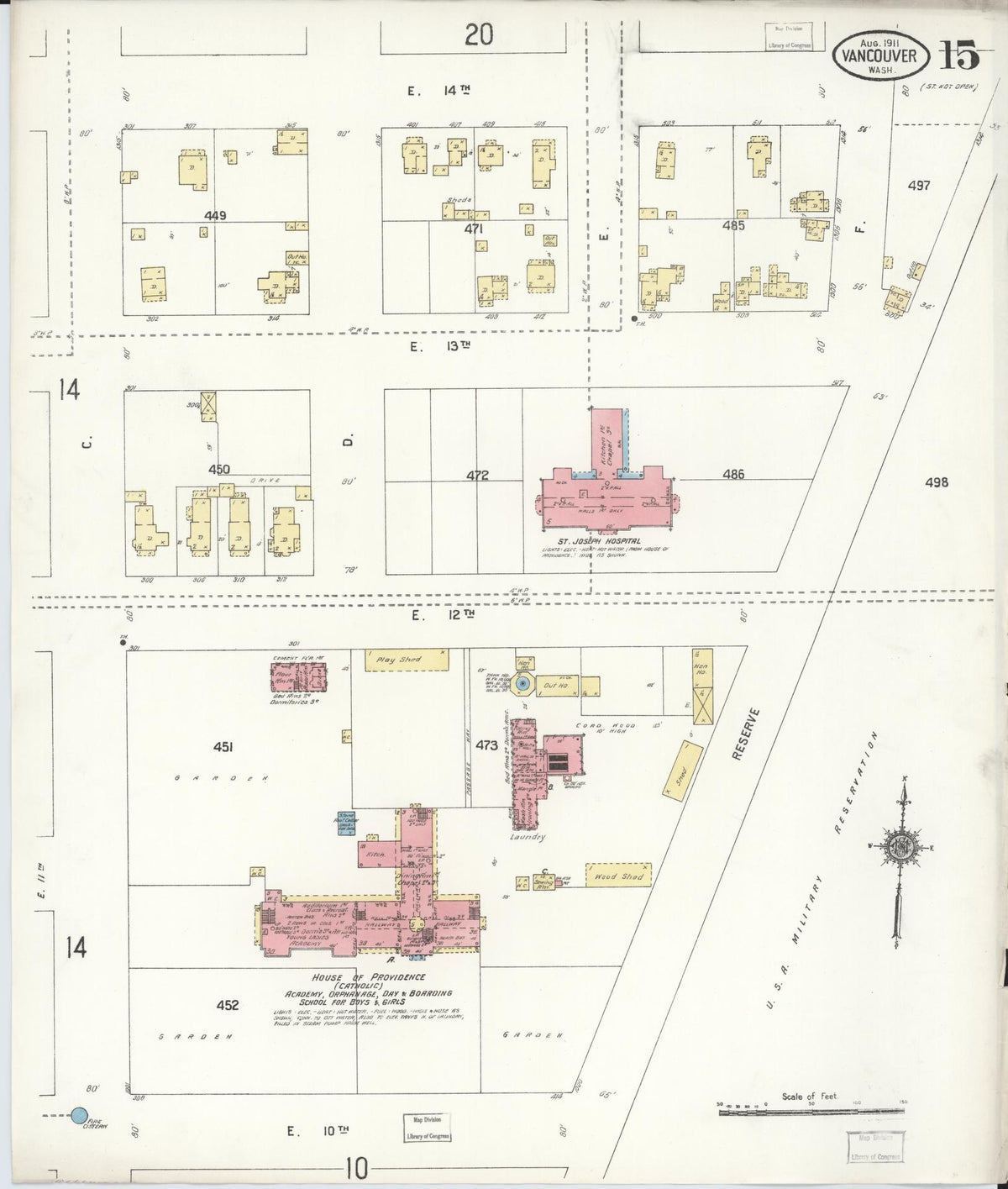 Sanborn Fire Insurance Map from Vancouver, Clark County, Washington (1911), Sheet #0015 - Historic Sanborn Fire Insurance Map Print, vintage old map wall art, antique decor, genealogy gift, Washington Washington map