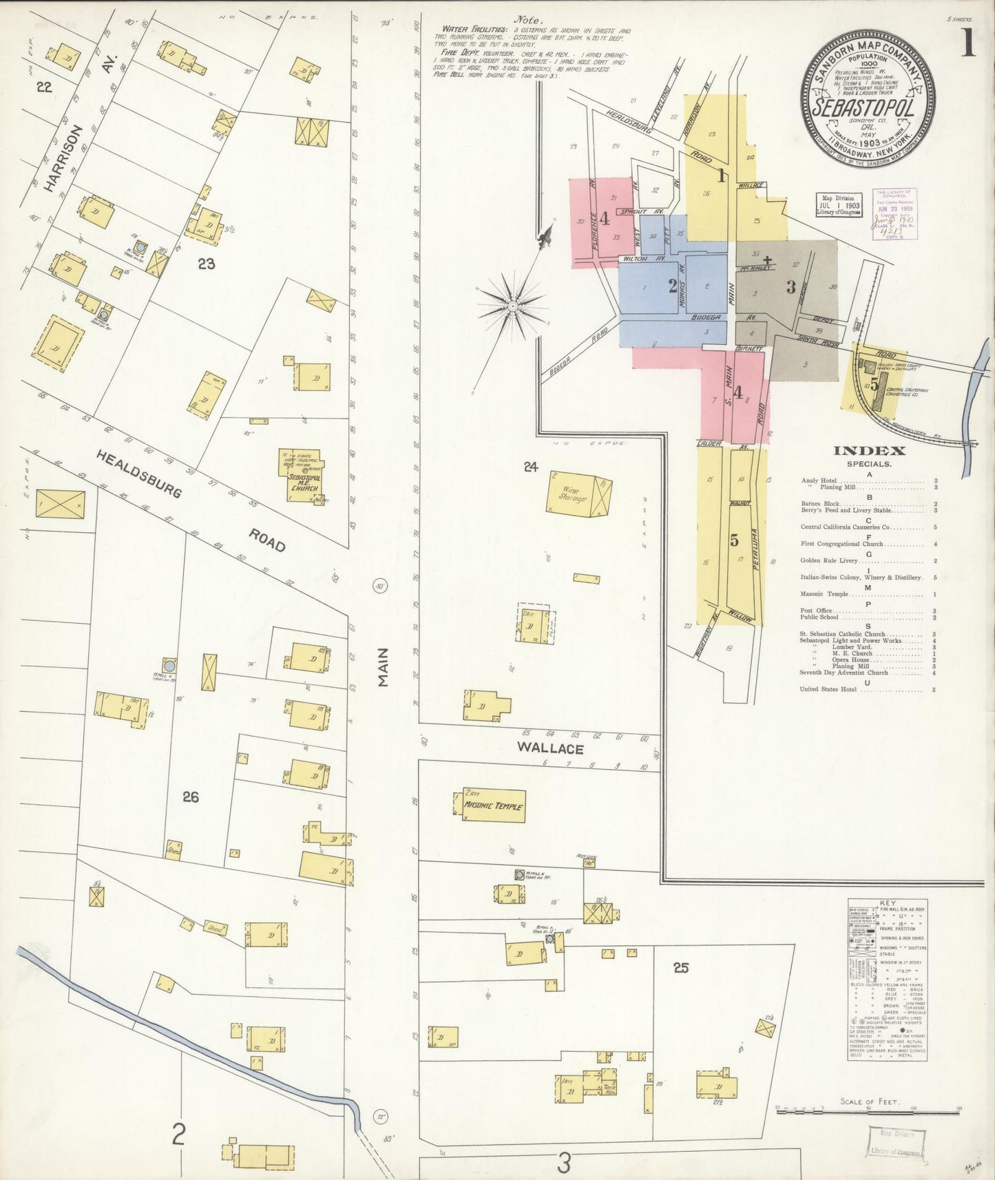 Sanborn Fire Insurance Map from Sebastopol, Sonoma County, California (1903), Sheet #0001 - Complete Map Set gallery image, historic Sanborn map, vintage wall art, California California