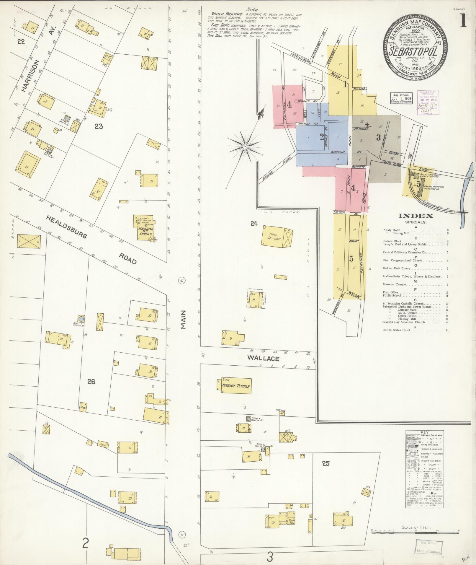 Sanborn Fire Insurance Map from Sebastopol, Sonoma County, California (1903), Sheet #0001 - Complete Map Set gallery image, historic Sanborn map, vintage wall art, California California