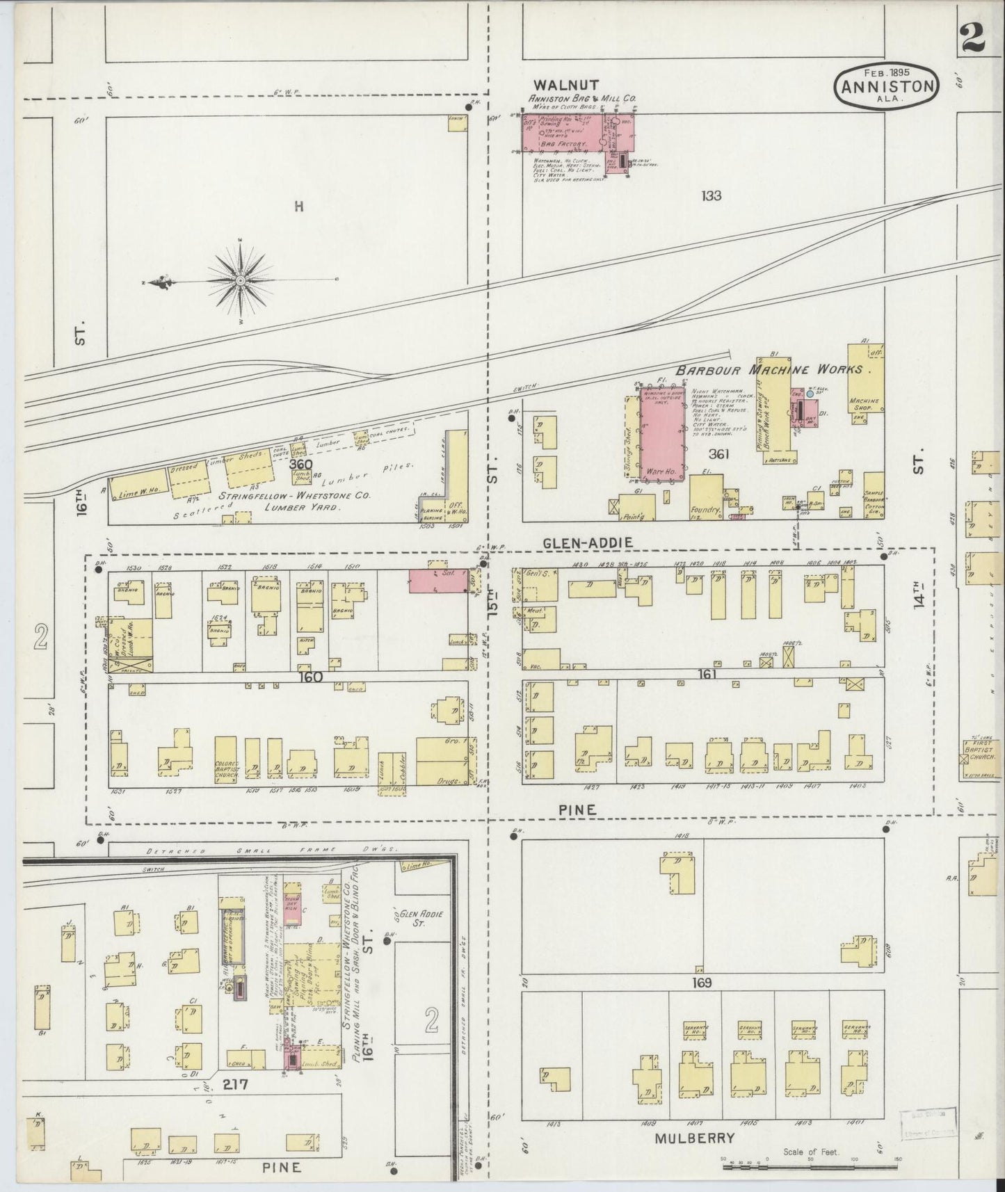 Sanborn Fire Insurance Map from Anniston, Calhoun County, Alabama (1895), Sheet #0002 - Historic Sanborn Fire Insurance Map Print, vintage old map wall art, antique decor, genealogy gift, Alabama Alabama map