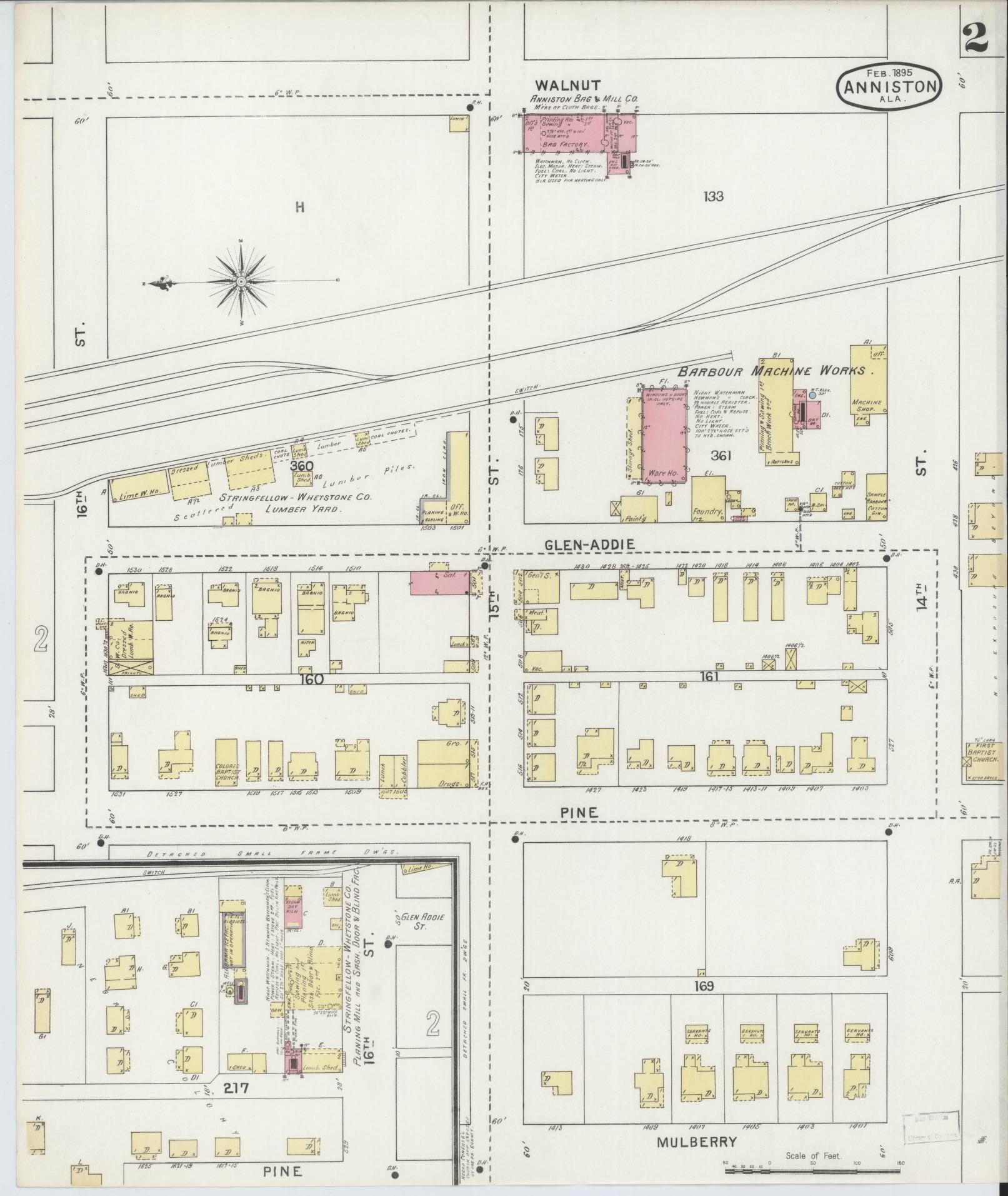 Sanborn Fire Insurance Map from Anniston, Calhoun County, Alabama (1895), Sheet #0002 - Historic Sanborn Fire Insurance Map Print, vintage old map wall art, antique decor, genealogy gift, Alabama Alabama map