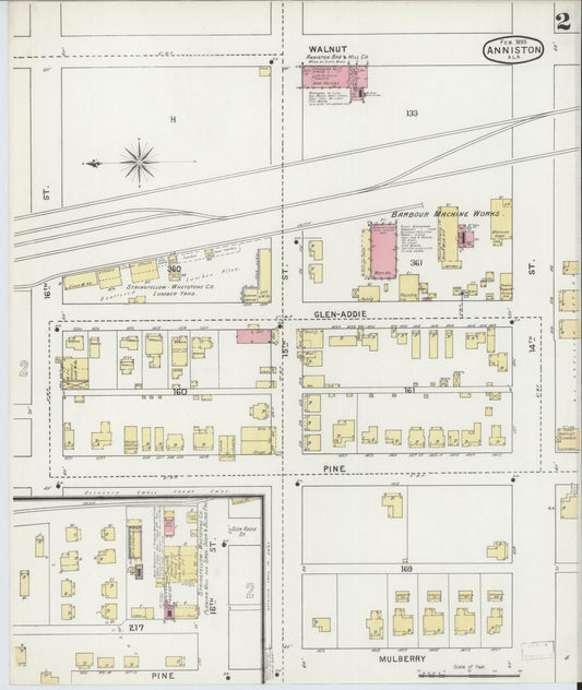 Sanborn Fire Insurance Map from Anniston, Calhoun County, Alabama (1895), Sheet #0002 - Historic Sanborn Fire Insurance Map Print, vintage old map wall art, antique decor, genealogy gift, Alabama Alabama map