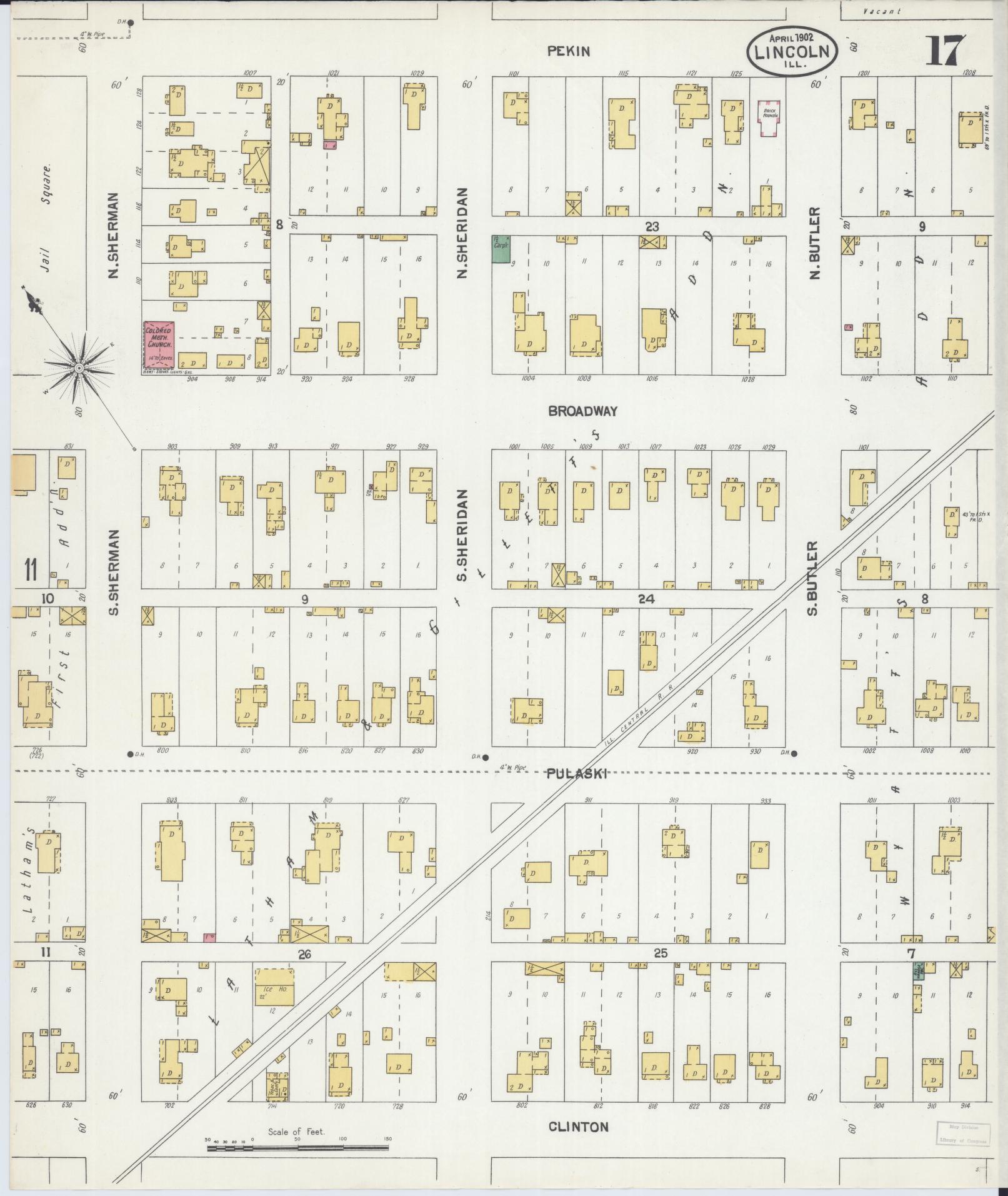 Sanborn Fire Insurance Map from Lincoln, Logan County, Illinois (1902), Sheet #0017 - Historic Sanborn Fire Insurance Map Print, vintage old map wall art, antique decor, genealogy gift, Illinois Illinois map