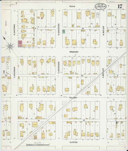 Sanborn Fire Insurance Map from Lincoln, Logan County, Illinois (1902), Sheet #0017 - Historic Sanborn Fire Insurance Map Print, vintage old map wall art, antique decor, genealogy gift, Illinois Illinois map