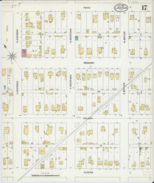 Sanborn Fire Insurance Map from Lincoln, Logan County, Illinois (1902), Sheet #0017 - Historic Sanborn Fire Insurance Map Print, vintage old map wall art, antique decor, genealogy gift, Illinois Illinois map