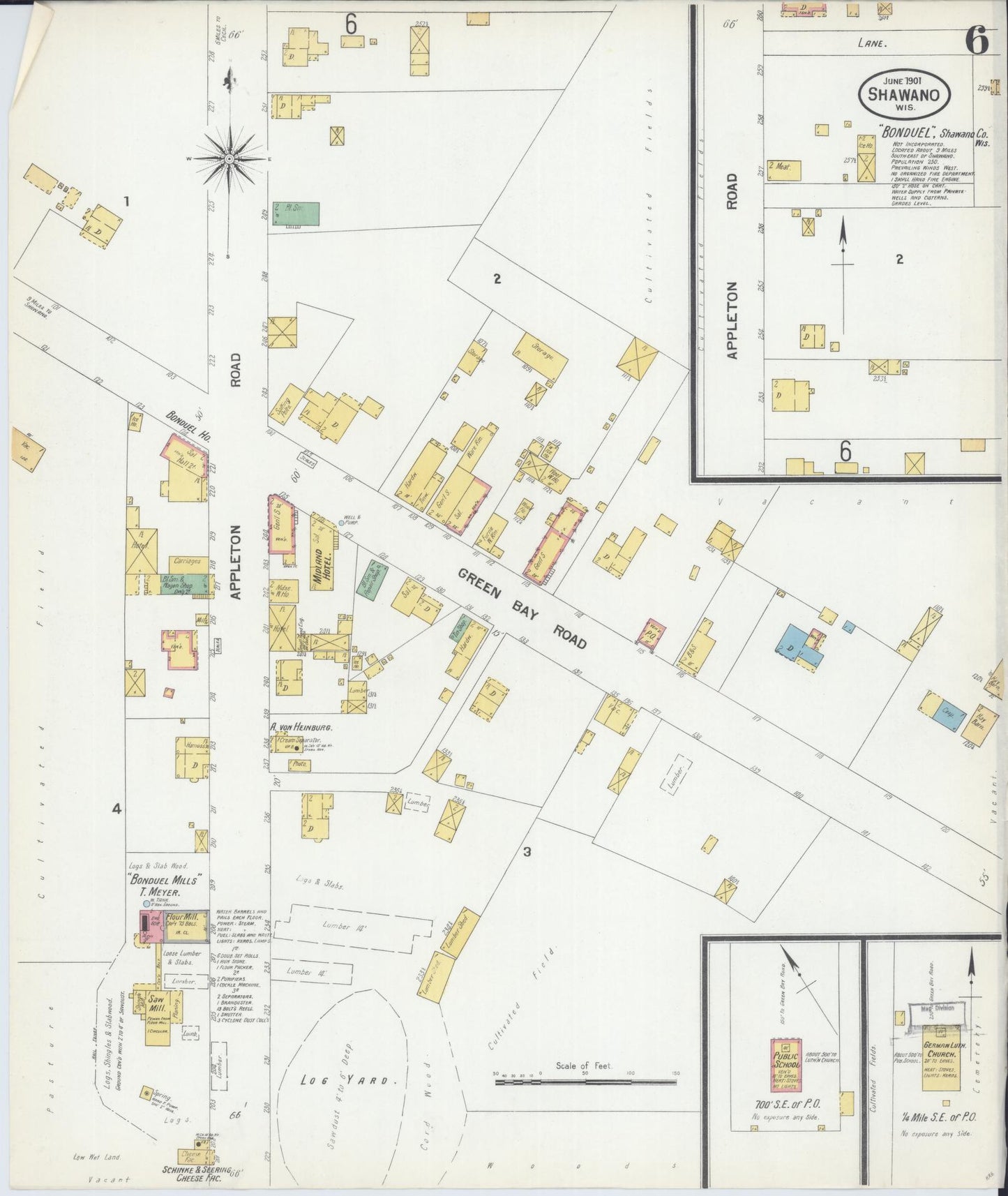 Sanborn Fire Insurance Map from Shawano, Shawano County, Wisconsin (1901), Sheet #0006 - Complete Map Set gallery image, historic Sanborn map, vintage wall art, Wisconsin Wisconsin