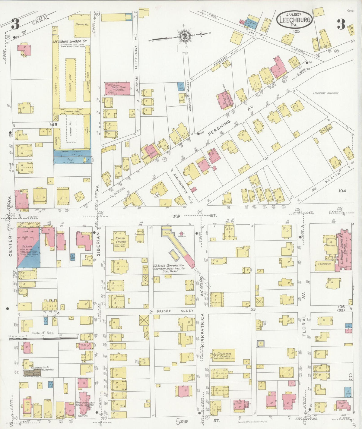 Sanborn Fire Insurance Map from Leechburg, Armstrong County, Pennsylvania (1927), Sheet #0003 - Complete Map Set gallery image, historic Sanborn map, vintage wall art, Pennsylvania Pennsylvania