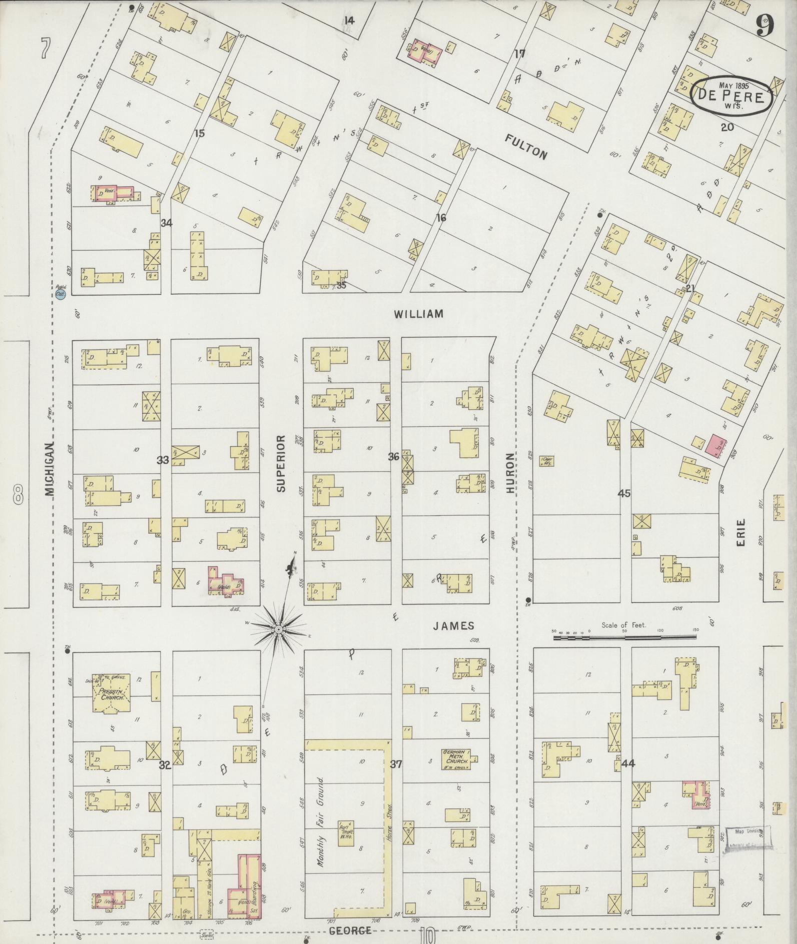 Sanborn Fire Insurance Map from De Pere, Brown County, Wisconsin (1895), Sheet #0009 - Complete Map Set gallery image, historic Sanborn map, vintage wall art, Wisconsin Wisconsin