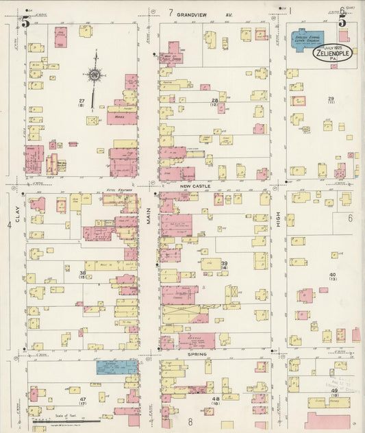 Sanborn Fire Insurance Map from Zelienople, Butler County, Pennsylvania (1925), Sheet #0005 - Historic Sanborn Fire Insurance Map Print, vintage old map wall art, antique decor, genealogy gift, Pennsylvania Pennsylvania map