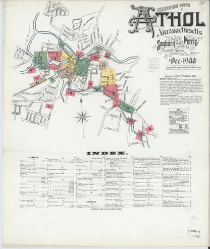 Sanborn Fire Insurance Map from Athol, Worcester County, Massachusetts (1900), Sheet #0001 - Historic Sanborn Fire Insurance Map Print, vintage old map wall art, antique decor, genealogy gift, Massachusetts Massachusetts map
