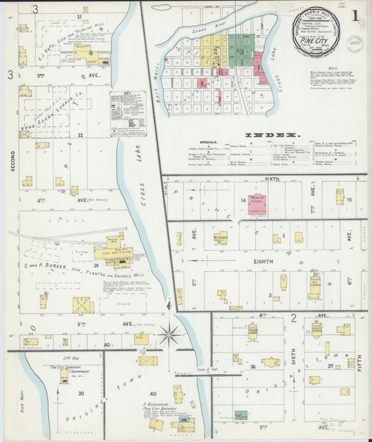 Sanborn Fire Insurance Map from Pine City, Pine County, Minnesota (1899), Sheet #0001 - Complete Map Set gallery image, historic Sanborn map, vintage wall art, Minnesota Minnesota